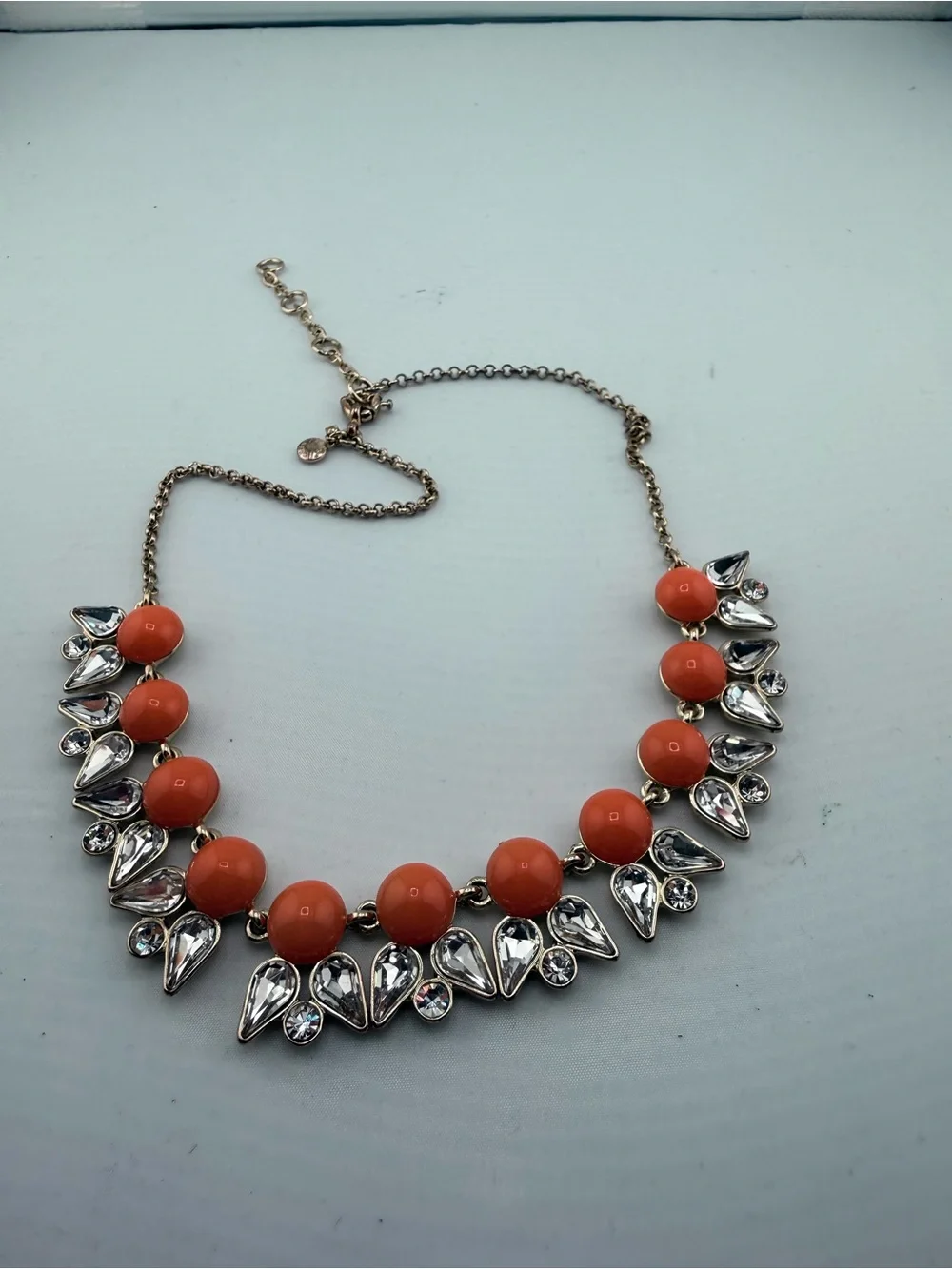 J. Crew Gold Chain Statement Necklace with Coral Red Beads